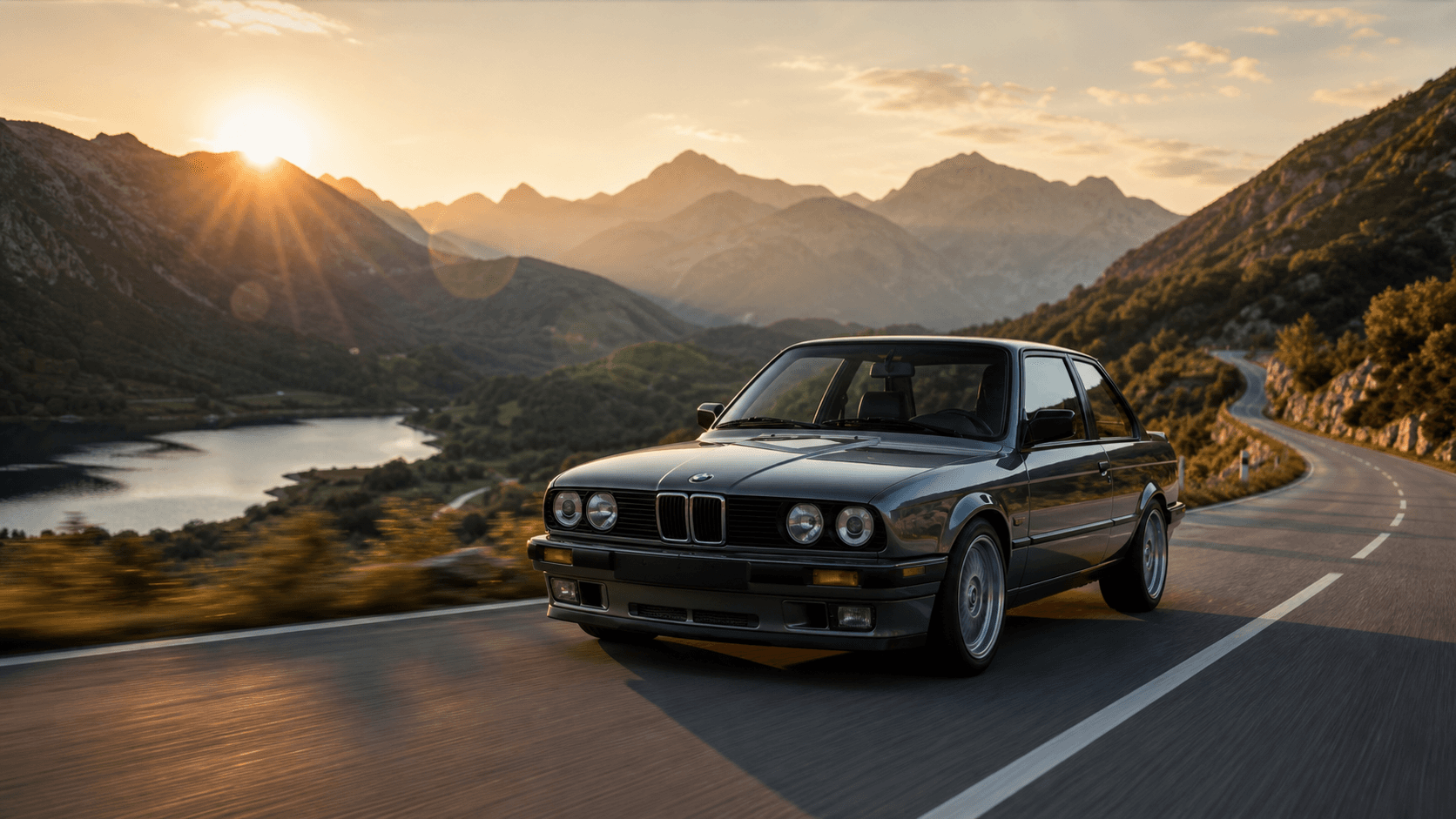 BMW E30 recorriendo una ruta escenica